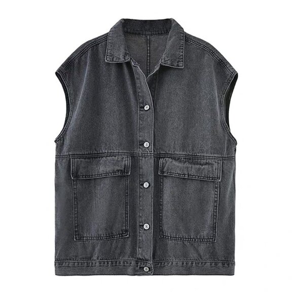 Women’s Denim Jean Vest, Sleeveless Cargo Waistcoat Jacket, Casual Layering XL - Picture 1 of 4